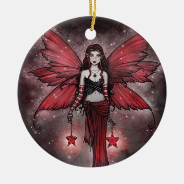 Fairy Ornament, vacker röd jul Julgransprydnad Keramik (Framsidan)