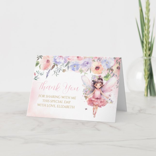 Fairy pink forest Thank You Card  Tack Kort (Framsida)
