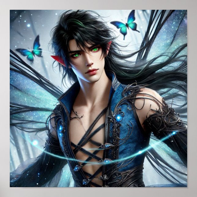 Fairy Prince with Emerald Eyes & Shimmering Wings Poster (Framsidan)
