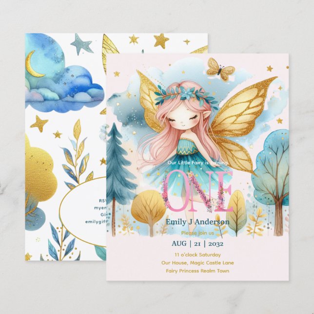 Fairy Princess 1st Birthday ONE Rosa Fairycore (Fram/baksida)