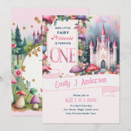 Fairy Princess 1st Birthday ONE Rosa Fairycore Inbjudningar