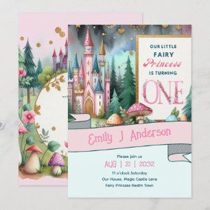 Fairy Princess 1st Birthday ONE Rosa Fairycore Inbjudningar