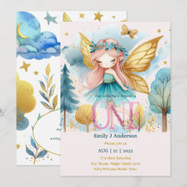 Fairy Princess 1st Birthday ONE Rosa Fairycore Inbjudningar