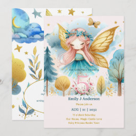 Fairy Princess 5TH Birthday Fairycore Rosa Fairyco Inbjudningar