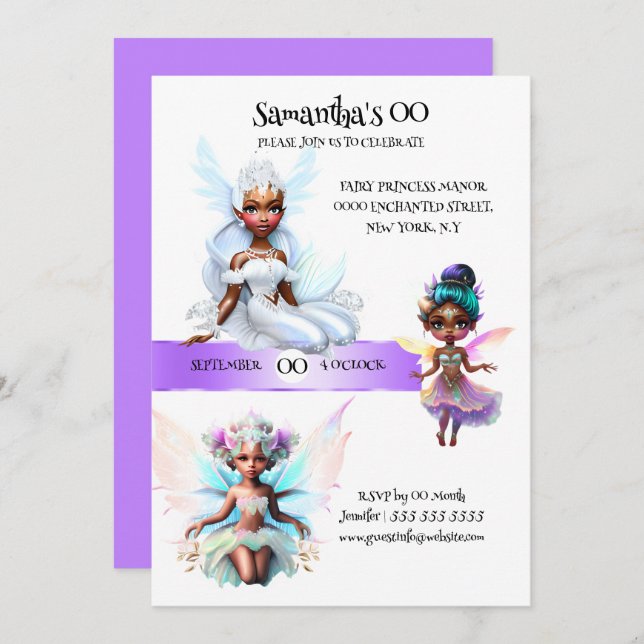 Fairy princess african american sage tema inbjudningar (Fram/baksida)