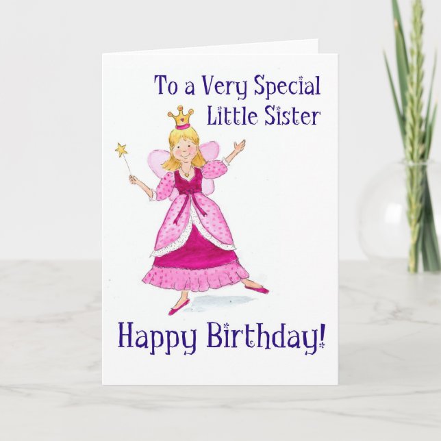 Fairy Princess Birthday Card för en liten syster Kort (Framsida)