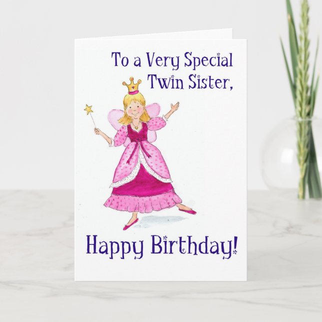 Fairy Princess Birthday Card för en Twin Sister Kort (Framsida)
