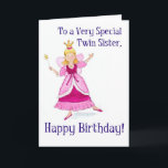 Fairy Princess Birthday Card för en Twin Sister Kort<br><div class="desc">Ett födelsedagskort för en tvillingsyster med en mejeriprinsessa,  klädd i rosa,  från en vattenfärgsmålning av Judy Adamson. Det finns också möjlighet att matcha inbjudningar,  t-shirts och presenter.</div>