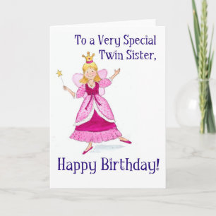 Fairy Princess Birthday Card för en Twin Sister Kort