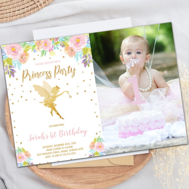 Fairy Princess Birthday-inbjudan med foto Inbjudningar (Fairy Princess Birthday Invitations with photo)