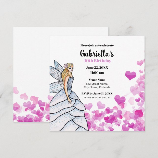 Fairy Princess Bride Dress Mode Rosa Hearts Inv (Fram/baksida)