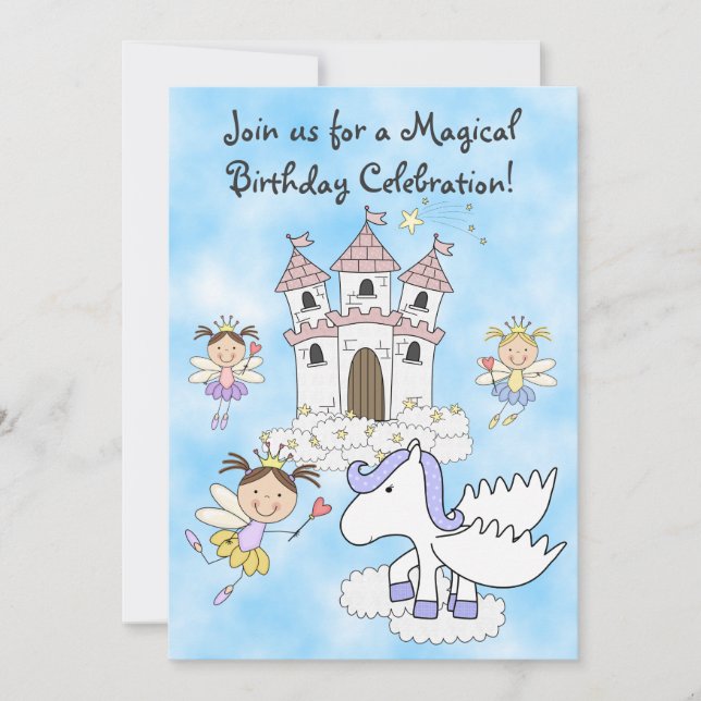 Fairy Princess, Castle och Pegasus Birthday Inbjud Inbjudningar (Framsida)