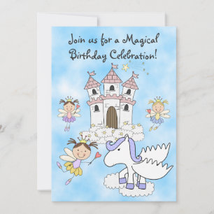 Fairy Princess, Castle och Pegasus Birthday Inbjud Inbjudningar