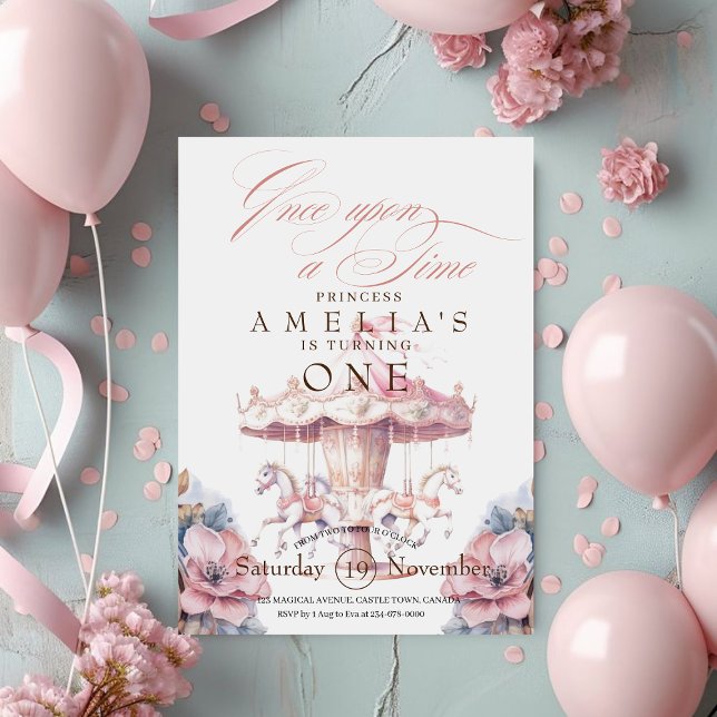 Fairy Princess Flower Rosa Födelsedagsfest 1:a Inbjudningar (Skapare uppladdad)