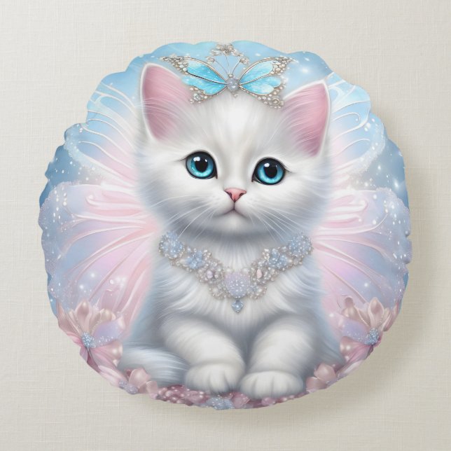 Fairy Princess Kitten Rund Kudde (Framsidan)