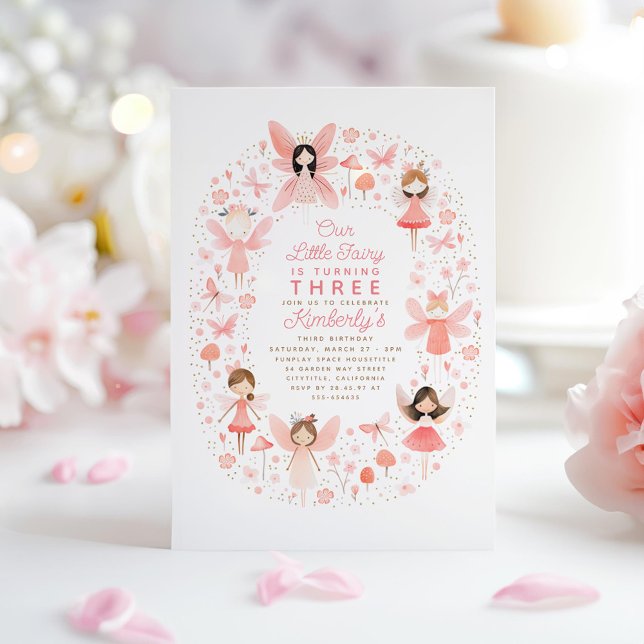 Fairy Princess Magic Girl's Födelsedagsfest Inbjudningar (Fairies Pink Birthday Invitations)
