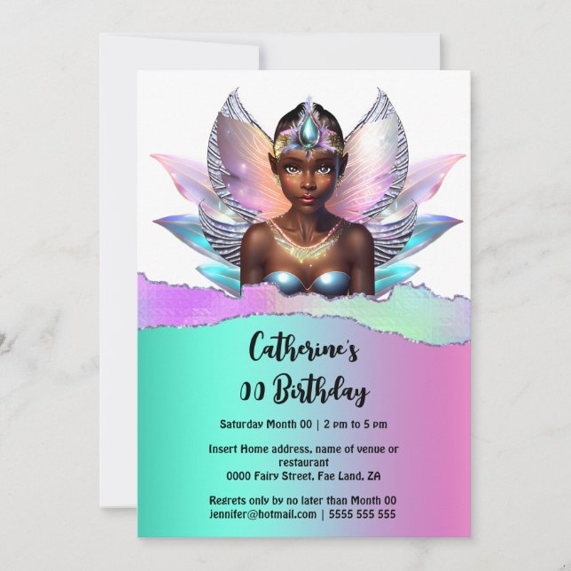 Fairy princess melanin | Iriscent magic vingar Inbjudningar (Framsida)