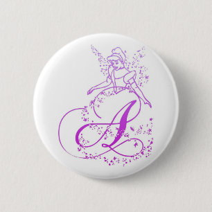 Fairy Princess Monogram -A- Button Knapp