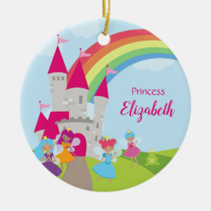 Fairy Princess Rainbow och Castle Girl jul Julgransprydnad Keramik