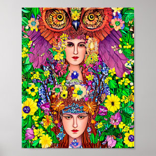 Fairy Princess Sisters Uggla original art nouveau Poster