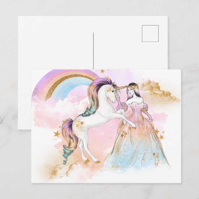Fairy Princess Unicorn Vykort (Fram/baksida)