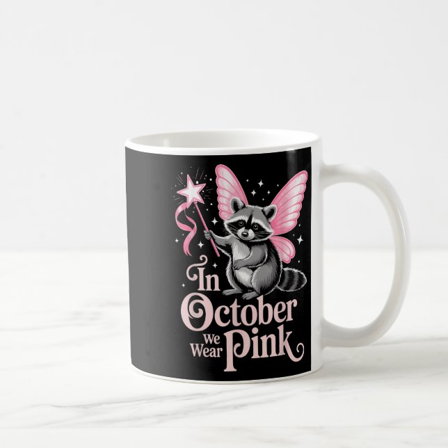 Fairy Raccoon i oktober Bära Rosa Breast Cance Kaffemugg (Höger)