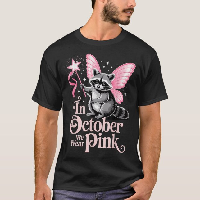 Fairy Raccoon i oktober Bära Rosa Breast Cance T Shirt (Framsida)