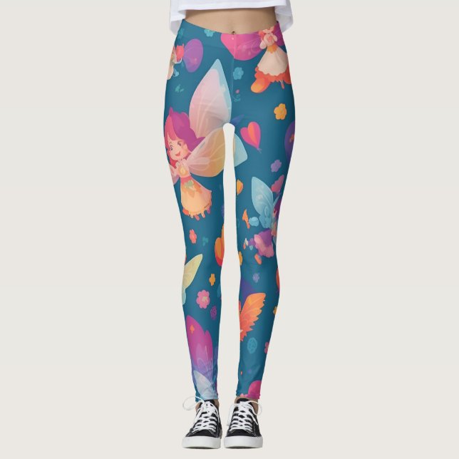 Fairy Rainbow Colorful Personlig Mönster Leggings (Framsida)