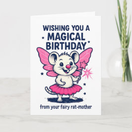 Fairy Rat Mother Birthday Card: Funny Pink Animal  Helgkort
