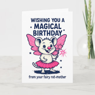 Fairy Rat Mother Birthday Card: Funny Pink Animal  Helgkort