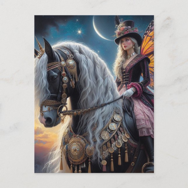 Fairy Rides a Gypsy Vanner Horse Vykort (Framsida)