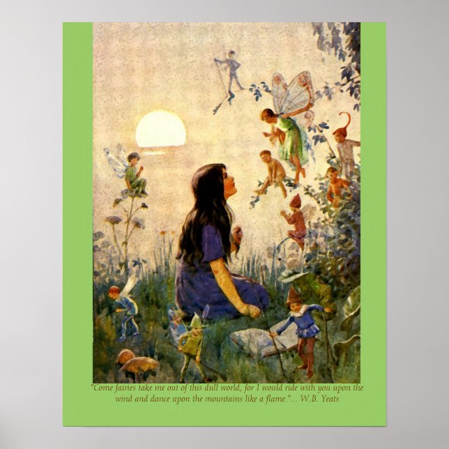 Fairy Secrets & Yeats Quote Vintage Print Poster (Framsidan)