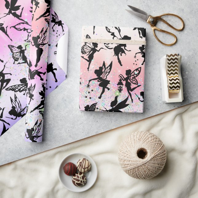 Fairy Silhouette Mönster Sparkly Rainbow Girly Presentpapper (Hantverk)