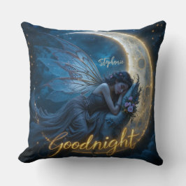 Fairy Sleeping on Crescent Moon Goodnight Kudde