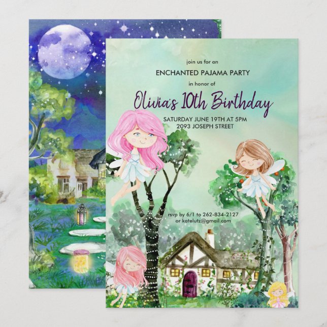 Fairy Slumber Party Pajama Birthday bjudande Inbjudningar (Fram/baksida)