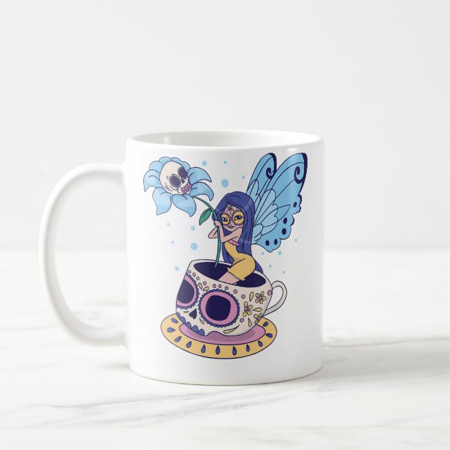 Fairy Sugar Skull Mug Butterfly Tea Pot Witch Magi Kaffemugg (Vänster)