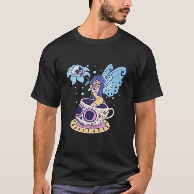 Fairy Sugar Skull Mugg Butterfly Tea Pot Witch Mag T Shirt (Framsida)