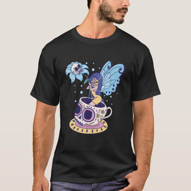 Fairy Sugar Skull Mugg Butterfly Tea Pot Witch Mag T Shirt (Framsida)