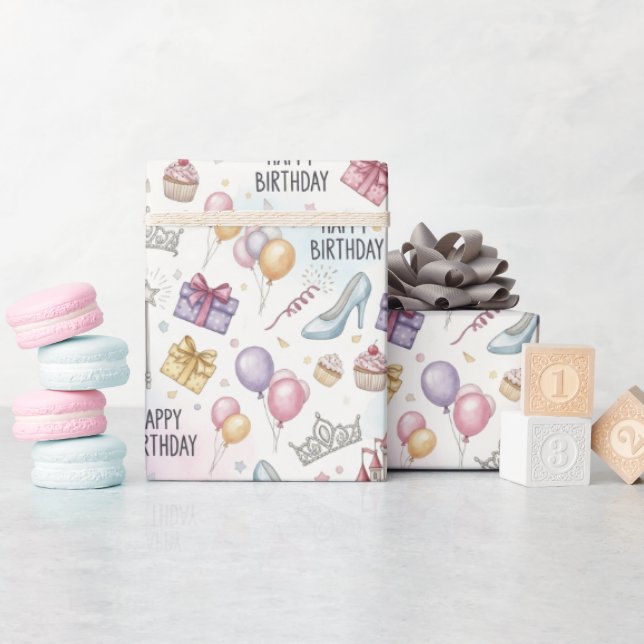 Fairy Tale Birthday Watercolor Mönster Presentpapper (Baby Shower)