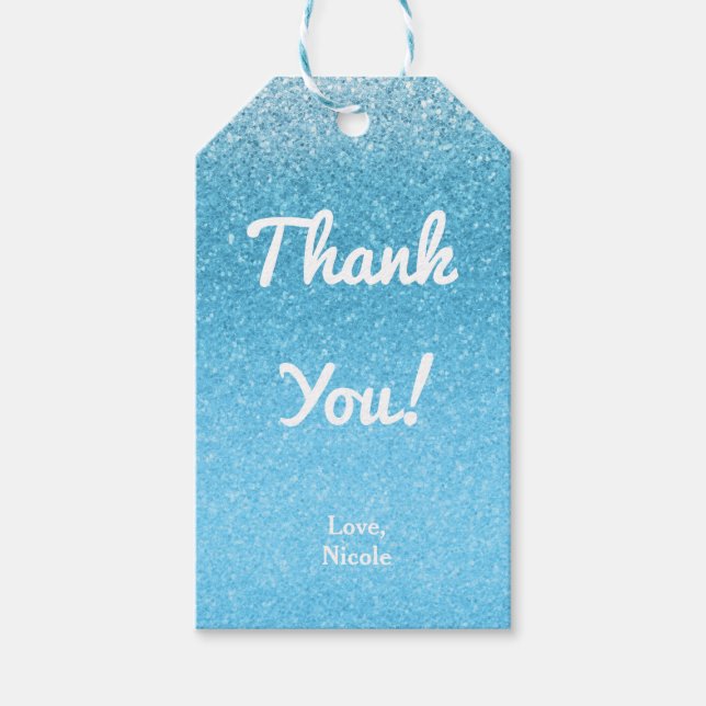 Fairy Tale Blue Glitter Sweet 16 Party Favor Presentetikett (Framsidan)