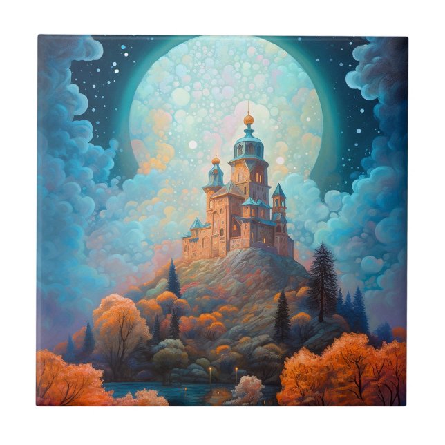 Fairy Tale Castle Fantasy Art Kakelplatta (Framsidan)
