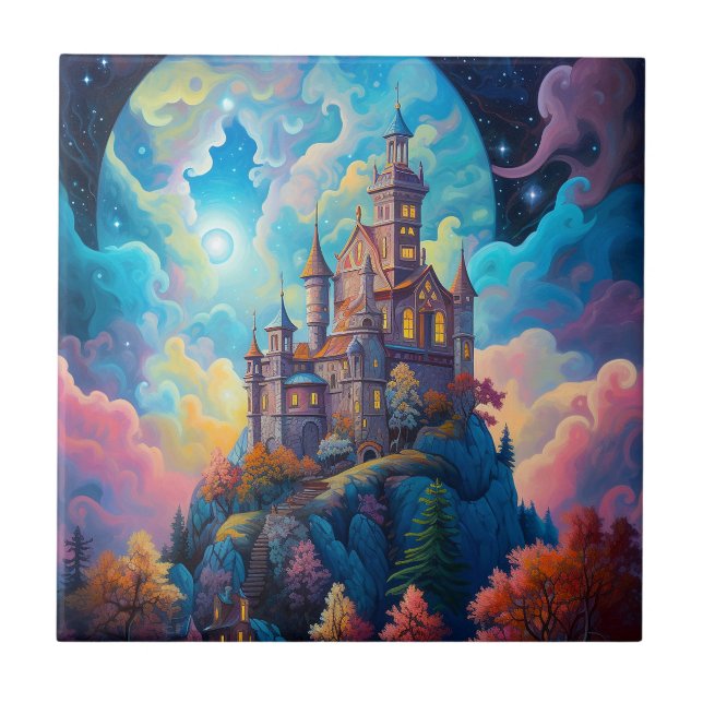 Fairy Tale Castle Fantasy Art Kakelplatta (Framsidan)