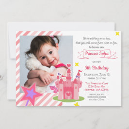 Fairy Tale Castle Rosa Princess Photo Birthday Inbjudningar