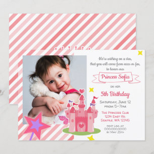 Fairy Tale Castle Rosa Princess Photo Birthday Inbjudningar
