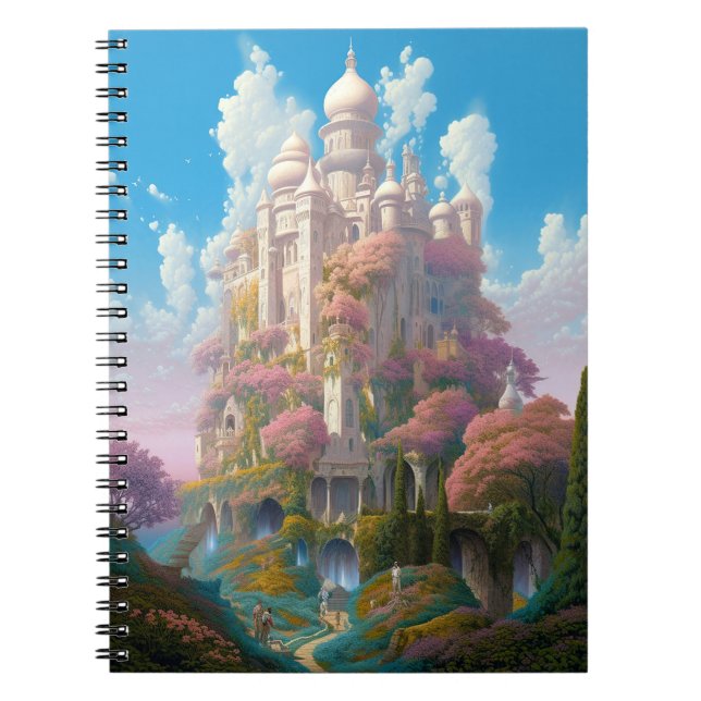 Fairy Tale Castle Rosa White Guld Fantasy Art Anteckningsbok (Framsidan)