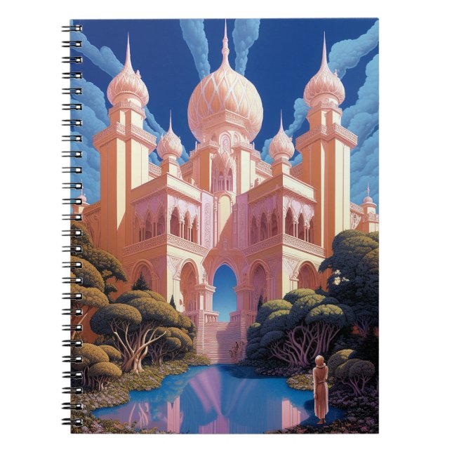 Fairy Tale Castle Rosa White Guld Fantasy Art Anteckningsbok (Framsidan)