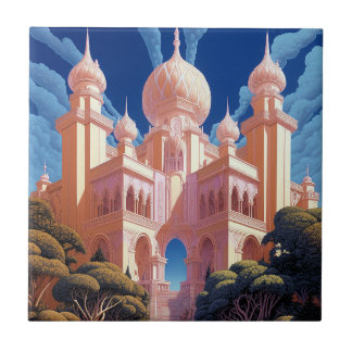 Fairy Tale Castle Rosa White Guld Fantasy Art Kakelplatta