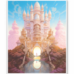 Fairy Tale Castle Rosa White Guld Fantasy Art Klistermärken
