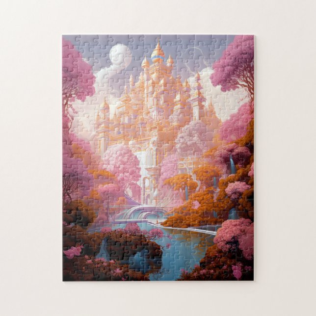 Fairy Tale Castle Rosa White Guld Fantasy Art Pussel (Vertikal)