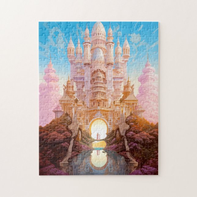 Fairy Tale Castle Rosa White Guld Fantasy Art Pussel (Vertikal)
